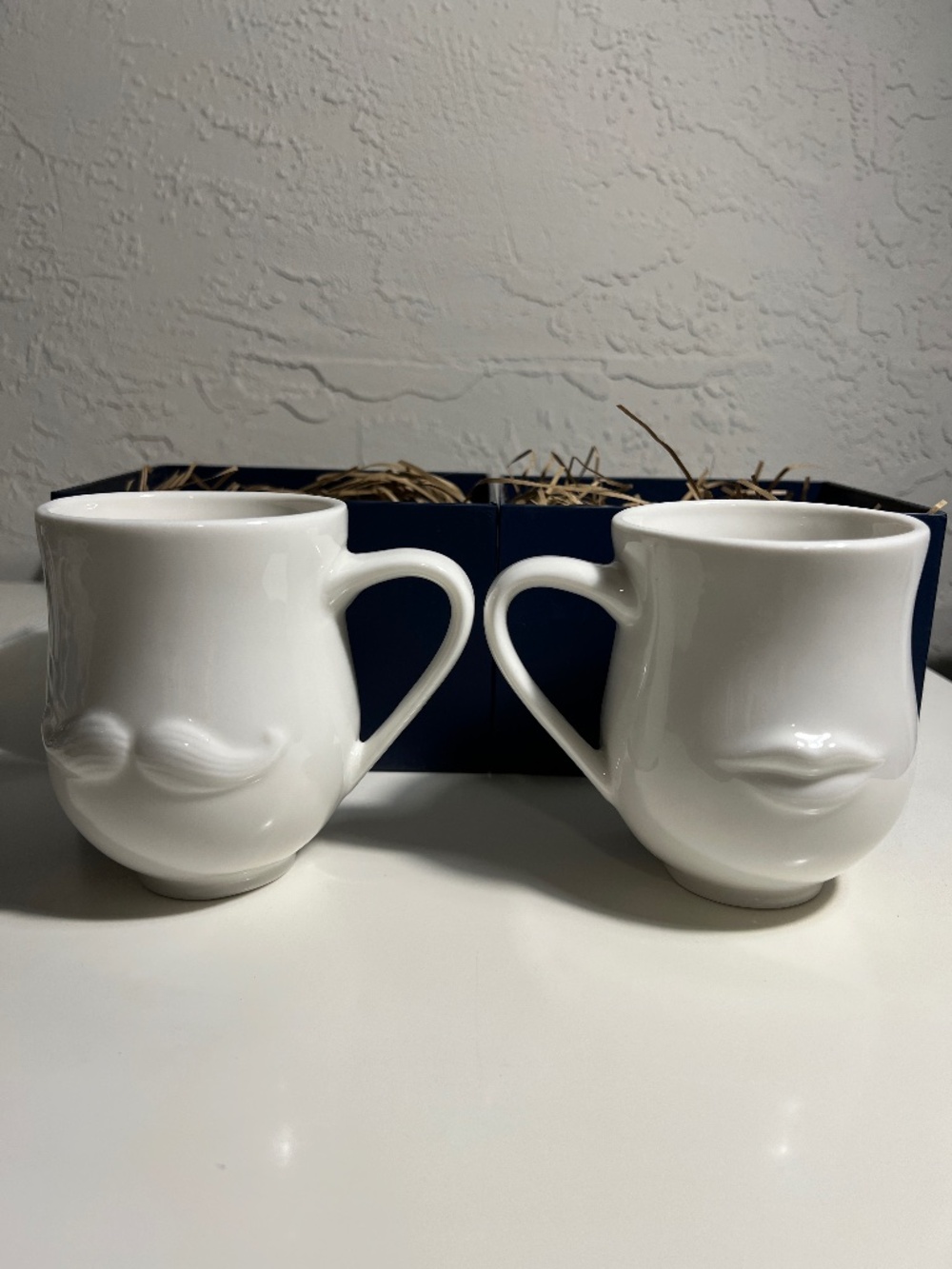NWT Jonathan Adler Mr. & Mrs. Muse Mugs Set of 2 White Porcelain Boxed Gift